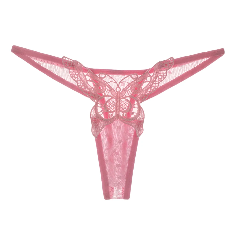 Tanga de encaje transparente para mujer, ropa interior bordada con mariposas, Bikini de cintura baja, lencería erótica