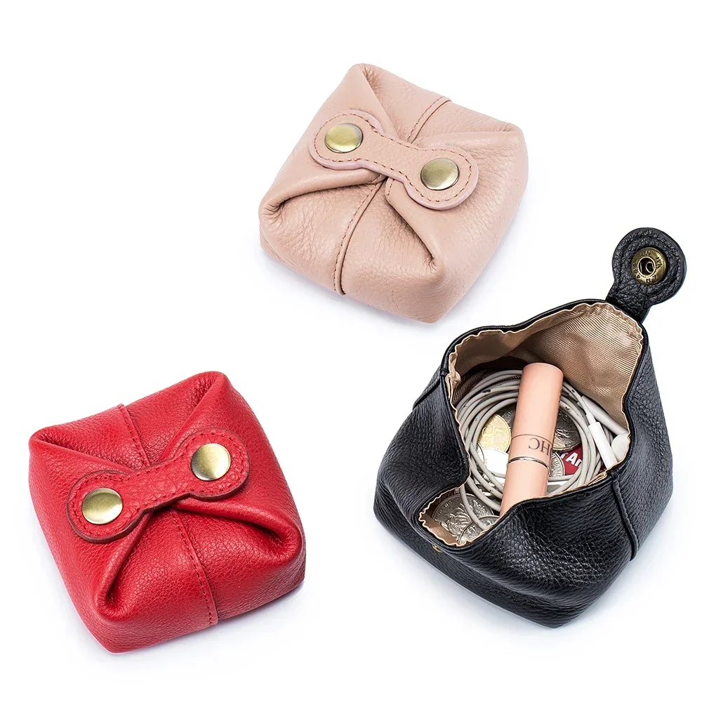 Cowhide Coin Wallet for Women Key Lipstick Storage Pouch Hasp Small Purse Genuine Leather Card Holder Portable Money Bag