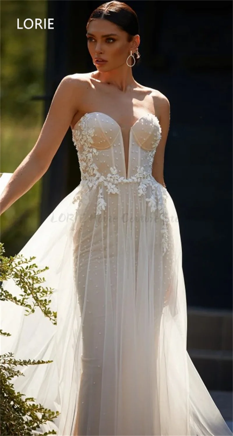 LORIE فساتين زفاف مثيرة على شكل حرف a على شكل حرف v مزينة بالزهور بدون أكمام فستان زفاف بدون ظهر فساتين زفاف مخصصة 2025