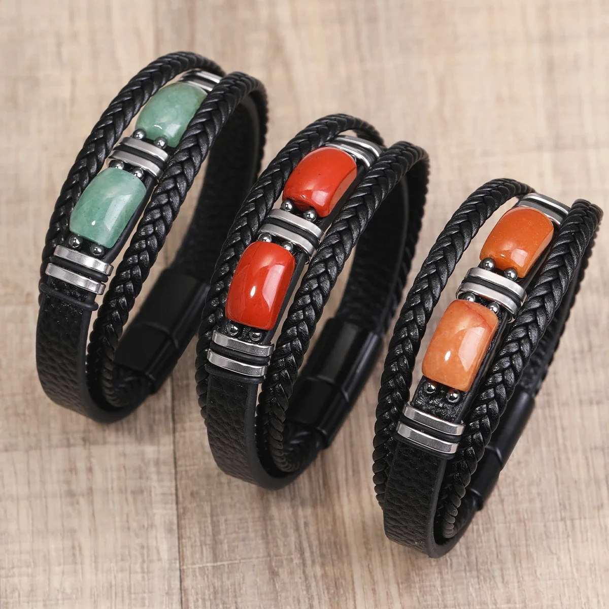 Fashion Charm Men's Bracelet Magnet Buckle Leather Bracelet Natural Stone Tiger's Eye Obsidian Bracelet Men's Jewelry Gifts