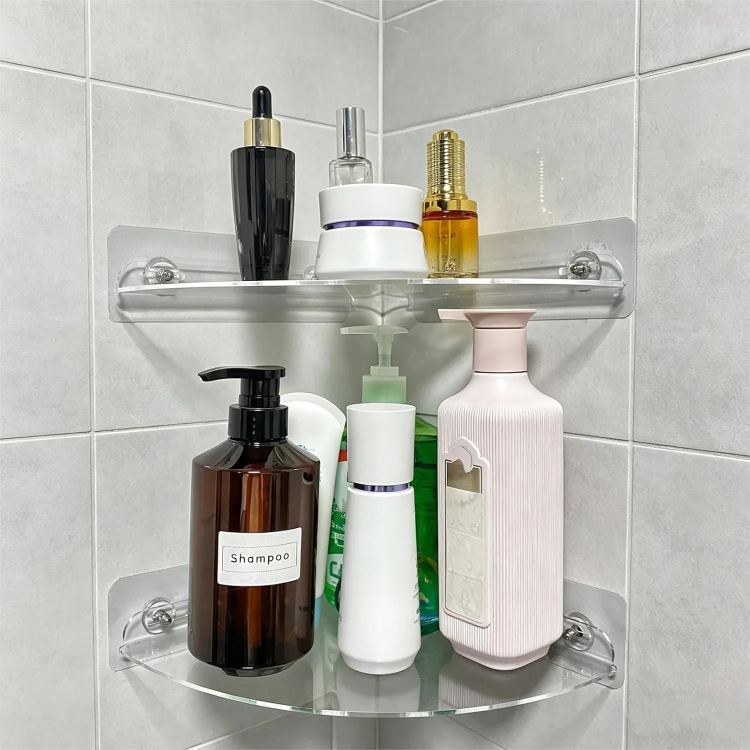 

Acrylic Corner Shelf Wall Mounted Clear Floating Shelves for Bathroom Kitchen Living Room with Strong Adhesive No Drilling