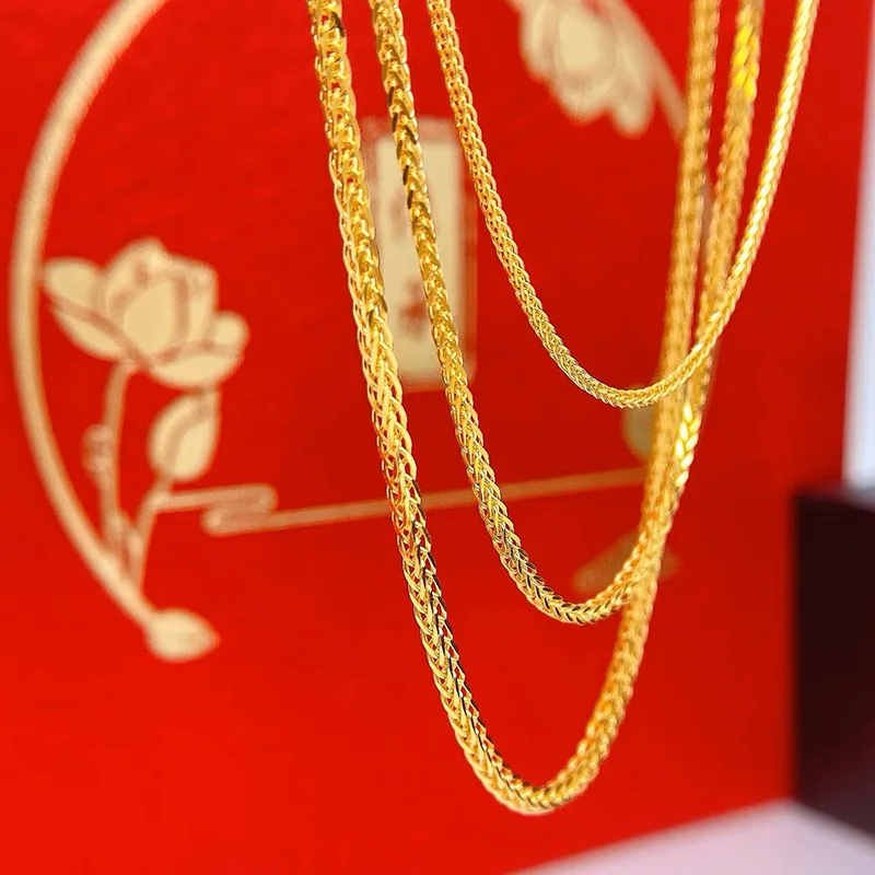 

Clavicle Chain Simple Necklace Men Women 24K Gold AU999 - Solid Gold Texture, Low-Key Luxury