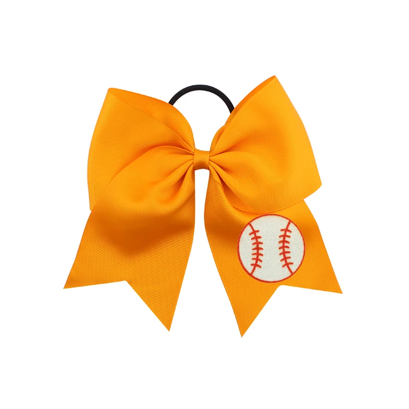 

12pcs/Lot 8'' Sports Baseball Back to School Bows Clips Large Hair Bows With Tie Cheerleading Elastic Hair Rope for Kids