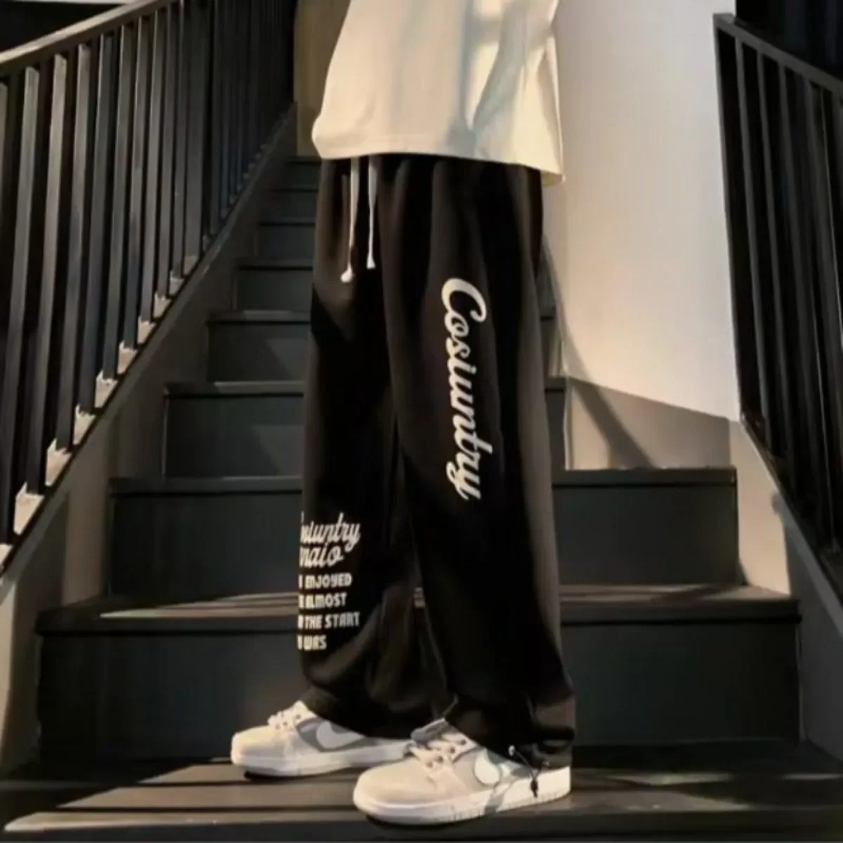 

Men's Trousers Summer Fashion Casual Drawstring Printing Pants Solid Color Breathable Straight Drawstring Pants Streetwear Men