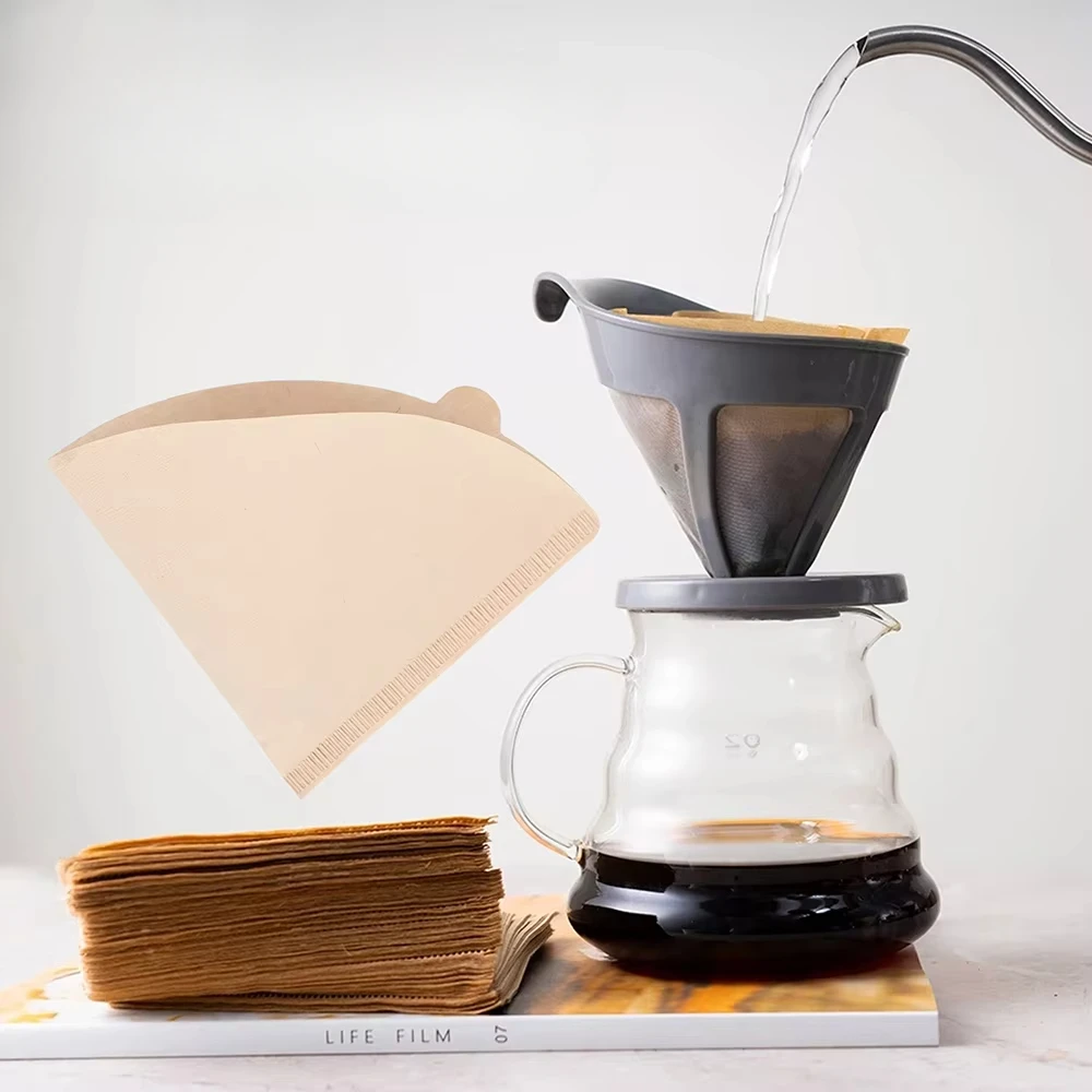 100pcs Coffee Filters V01 V02 U101 Coffee Paper Wood Pulp Hand Punch V-shaped Sector Drip Filter Screen Imported American Coffee