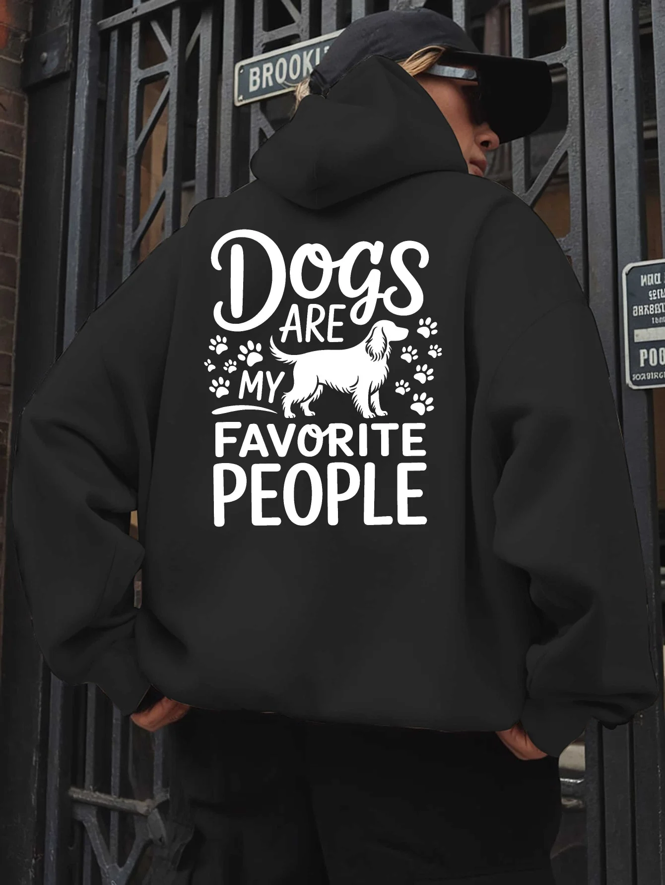 Women's Hooded Pullover with A Pattern on The Back Celebrating Dogs As Their Favorite Companions in Autumn and Winter