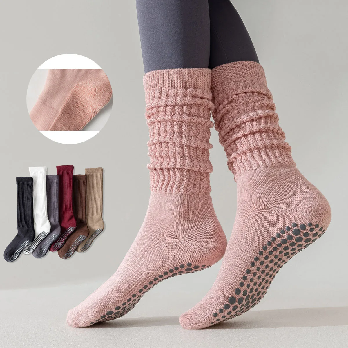 

Yoga Socks Cotton Dot Silicone Terry Non-slip Women Pilates Grip Knee-high Slouch Socks