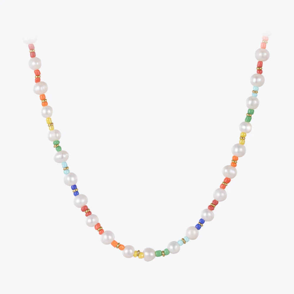 

ENFASHION Natural Pearl Necklace For Women Stainless Steel Fashion Jewelry Pearl Colorful Seed Beaded Dainty Necklaces P223301