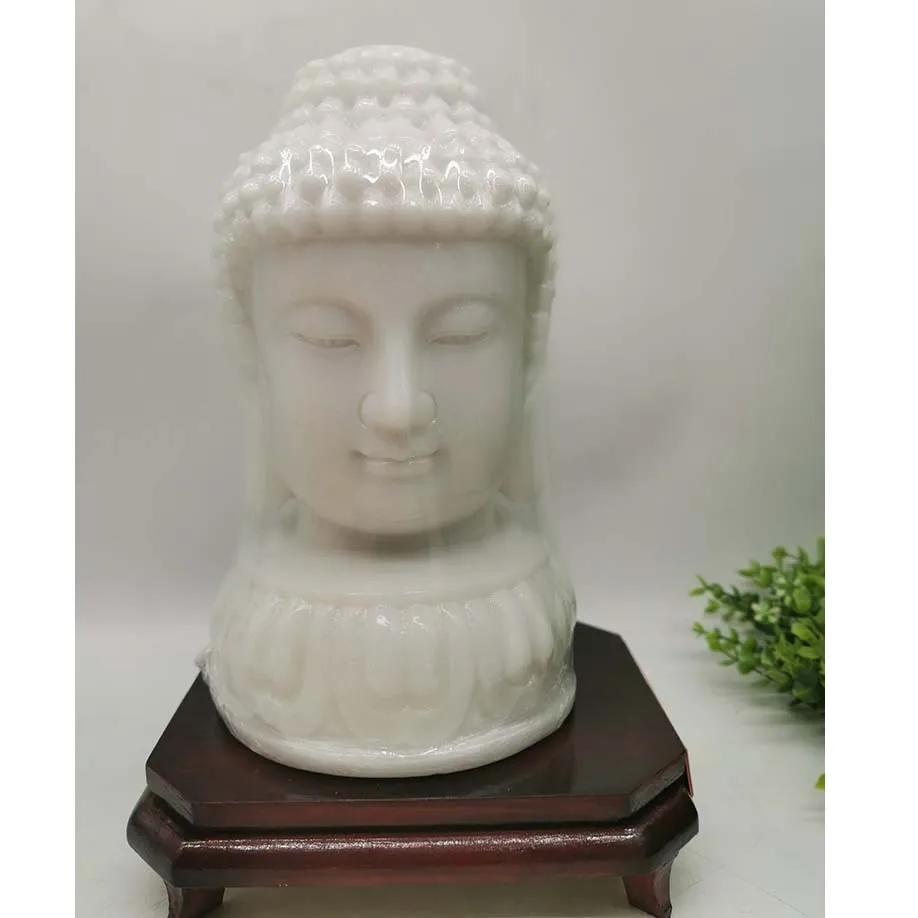 26cm large Southeast  Asia Thailand buddha HOME SAFE Protection High grade white jade Sakyamuni Amitabha buddha head statue