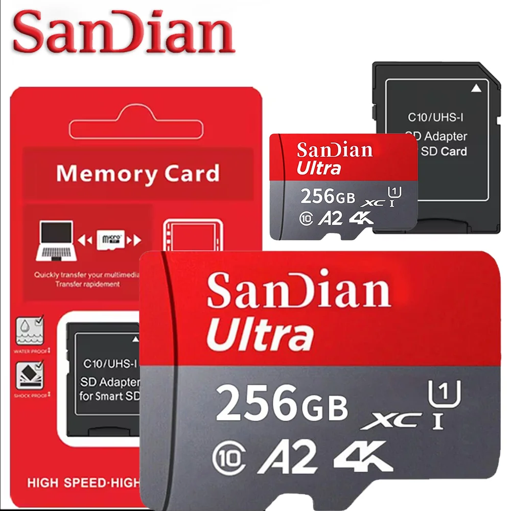 Cartão de Memória Micro SD de Alta Velocidade U3 V30 A2 128G 256G para Câmera Digital Armazenamento de Vídeo 4K Compatível com Canon Nikon Samsung