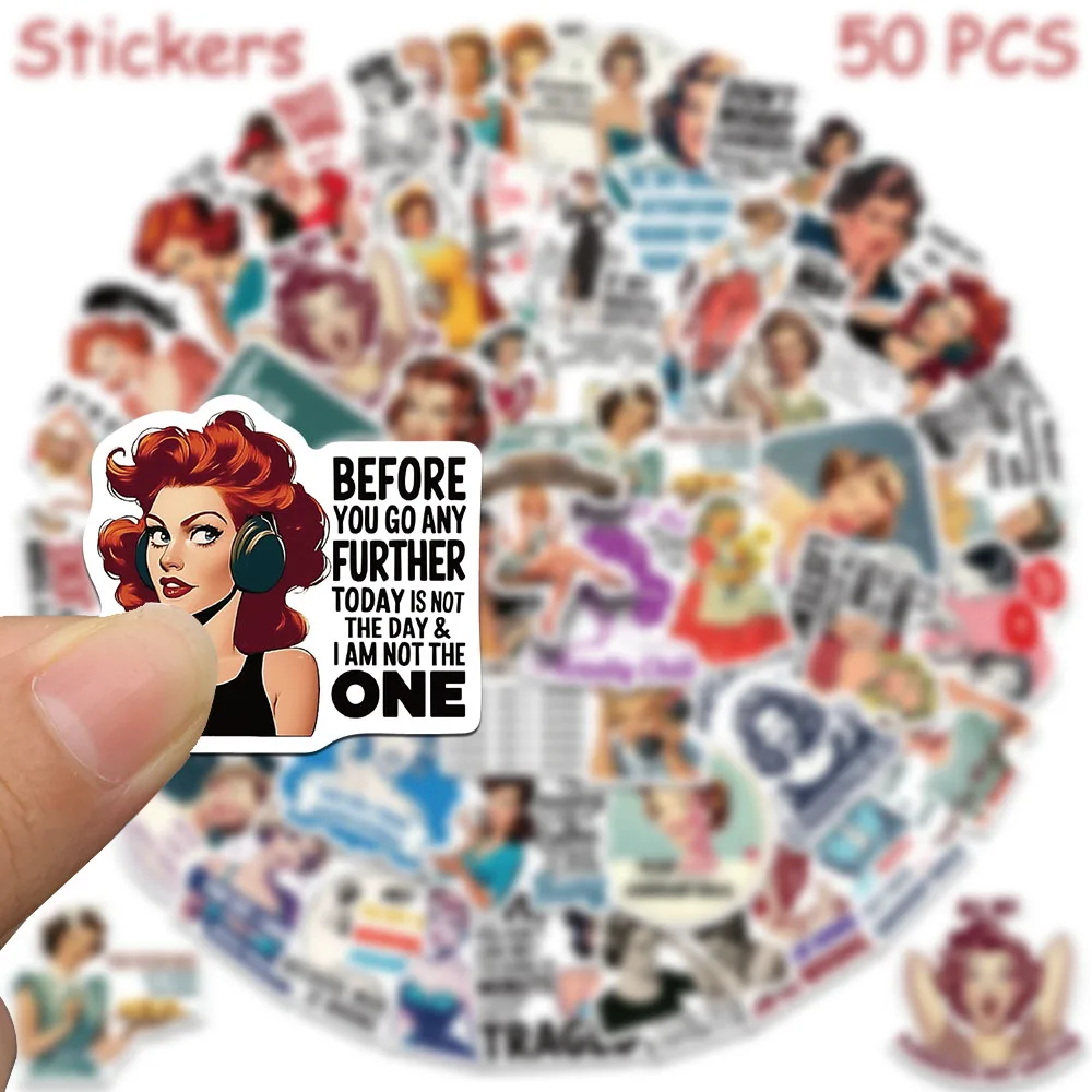50 Stück Retro-Aufkleber mit weiblichen Zitaten für Laptop, Sammelalbum, Gepäck, Kühlschrank, Gitarre, DIY, ästhetische, wasserfeste Aufkleber – Detail 5