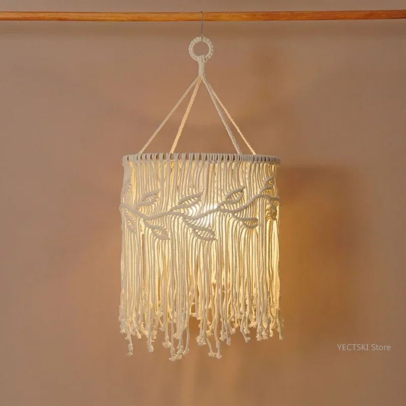 GHJUYIOL Handmade woven leaf lampshade Bohemian hanging chandelier decoration for homestay room lighting