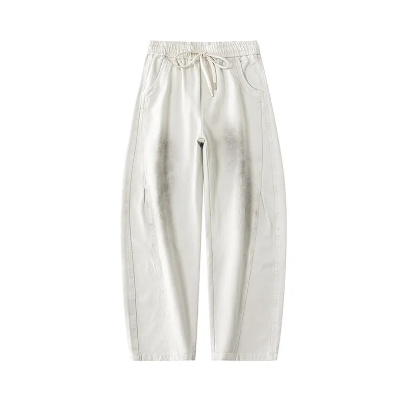 

Mens Autumn Winter New American Loose Wide Leg Jeans High Street Trendy Brand Casual Splicing Rascal Handsome