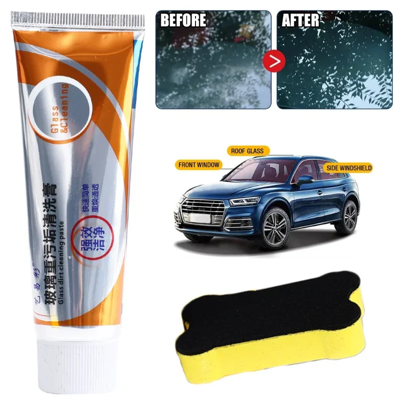 Car Glass Oil Film Removing Paste with Sponge Brush Windshield Window Glass Polishing Cleaner Cleaning Cream Set