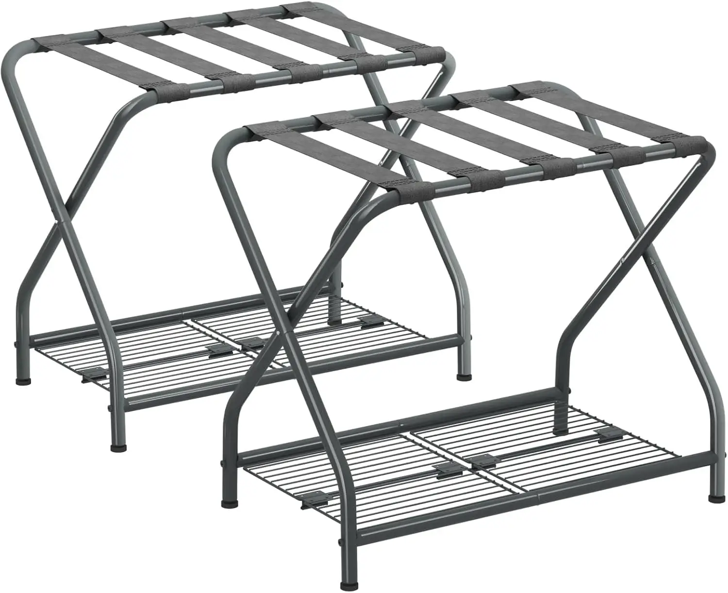 

Foldable Metal Luggage Rack Set of 2 with Storage Shelf for Bedroom Hotel Guest Room
