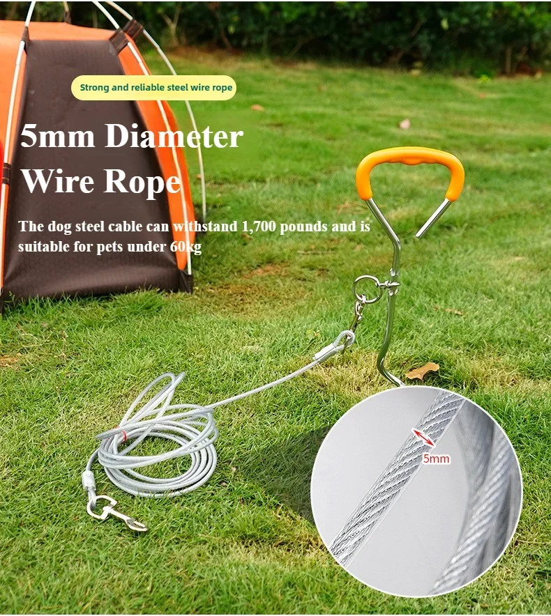 CLS Stainless Steel Dog Tie-Out Stake & Cord 6