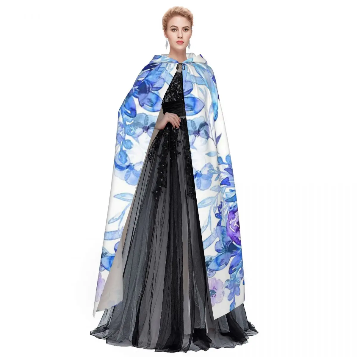 Paresse sonnolenti in piante viola Mantello lungo con cappuccio Strega Costume medievale Mantello cosplay Cappotto di Halloween Adulto unisex