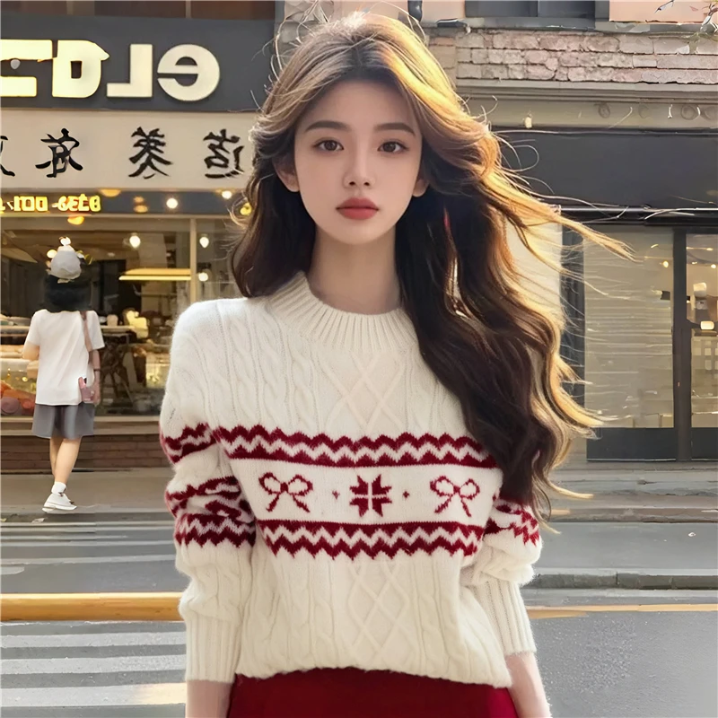 

Cisas Motif round Ne Knitwear Women's Loose Warm Base Layer irt Lazy Sle Top Autumn Winter Faion Ladies Sweater