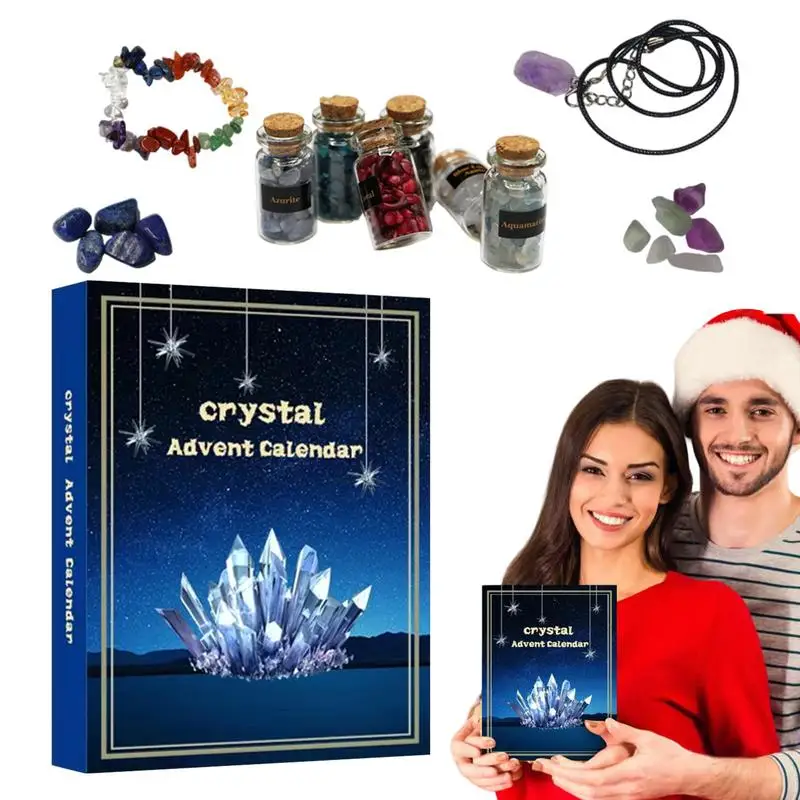 Crystal Advent Calendar for Women 24 Days Gemstone Advent Calendar Crystals Countdown Playset Crystals Chips Bottles Set