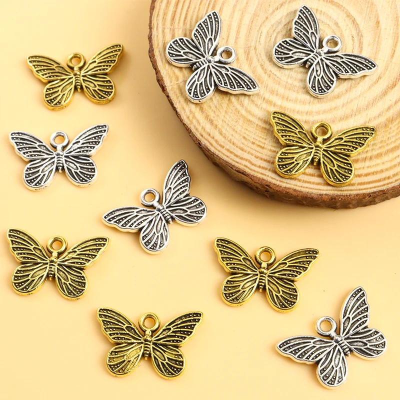 20pcs Retro Textured Butterfly Charms DIY Personality Necklace Earring Creative Insect Pendants Handmade Jewelry Accessories