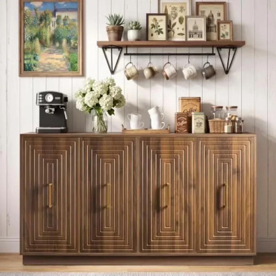 Buffet Cabinet with Storage for Dining Room, MDF Wood in Matte White, Fluted Texture Design for Modern Elegance