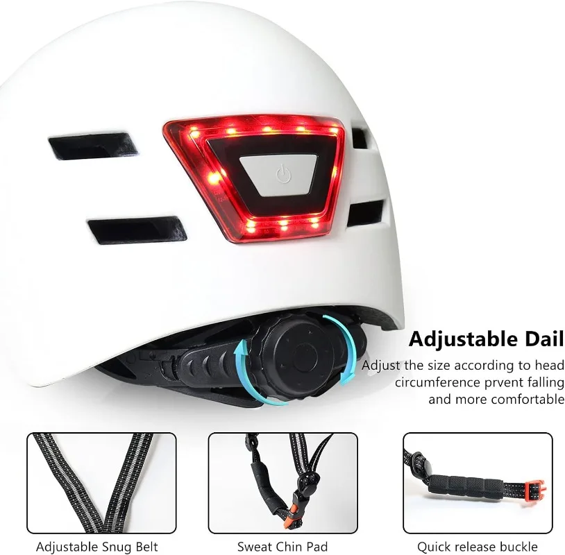 Adult Bike Helmet with Light Front and Rear LED Lights Men Women Urban Bicycle Helmets for Commuting Biking Cycling Adjustable