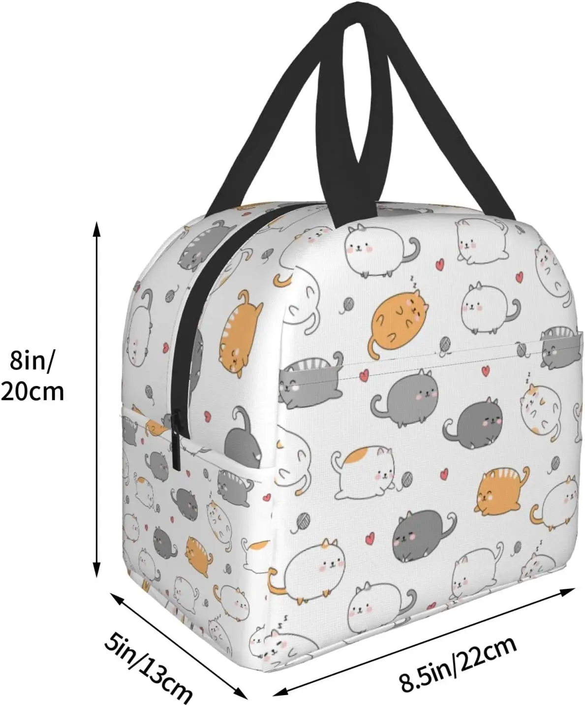 Cute Fat Cat Kitten Lunch Box Bento Box Insulated Lunch Boxes Reusable Waterproof Lunch Bag with Pocket for Office Picnic Beach