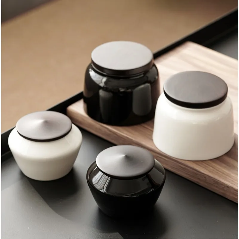 

Moisture-proof Seal Portable Mini Can dy Coffee Bean Storage Food Container Home Accessories Modern White Ceramic Tea Jar