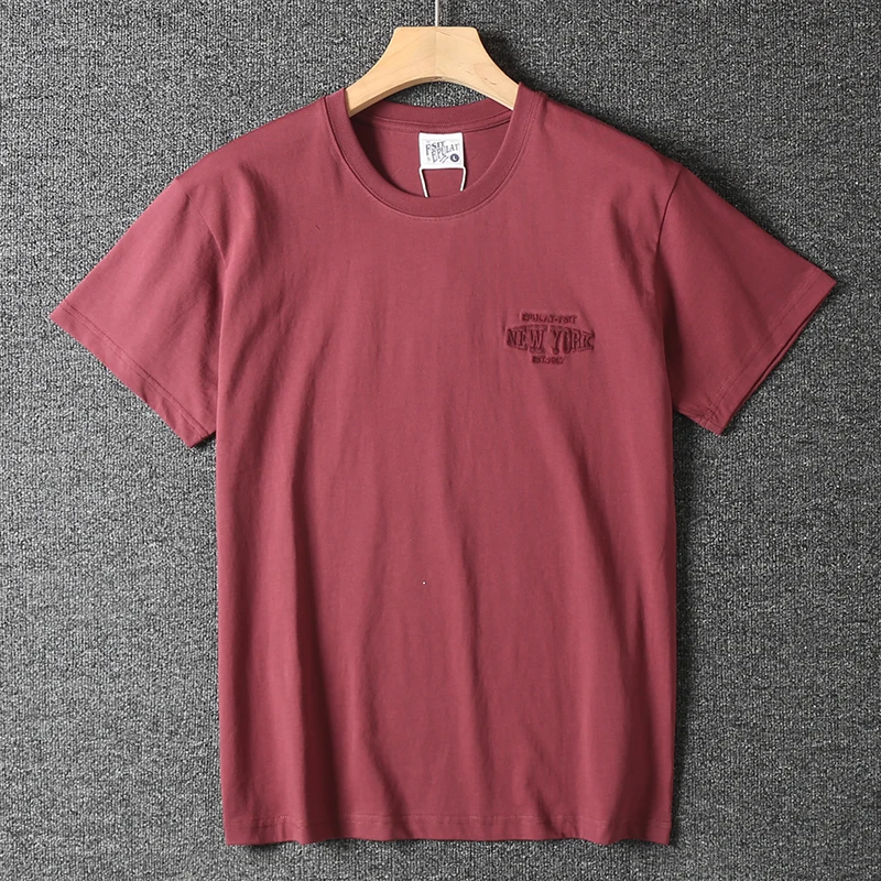 

2025 Summer New American Retro Short Sleeve O-neck Letter Embroidery T-shirt Men's Fashion 100% Cotton Washed Casual Youth Tops
