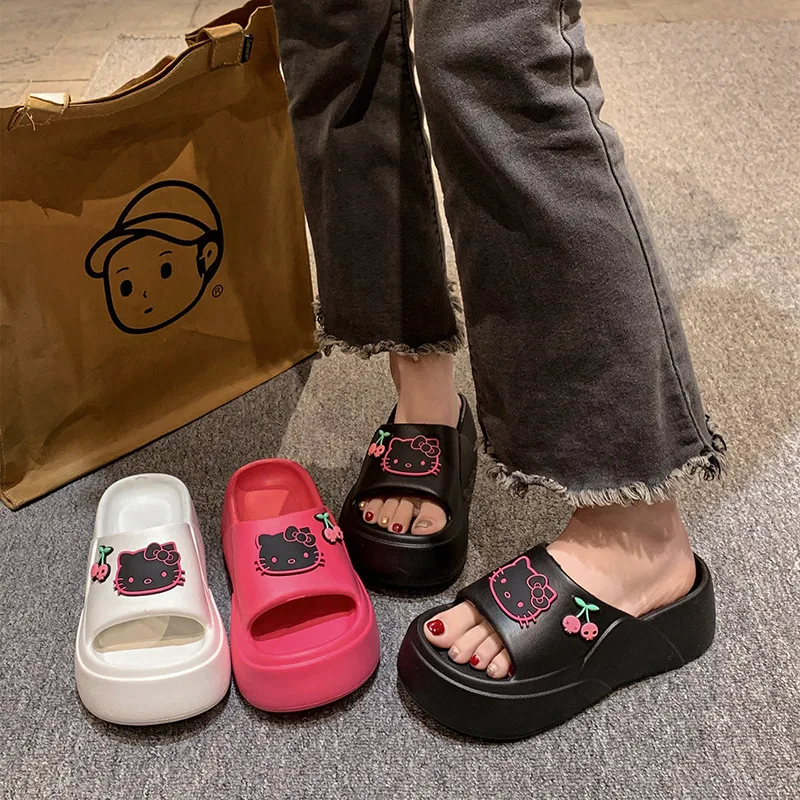 

Summer Eva Hello Kitty Platform Beach Women Slippers Increase 5cm Ins Trend Travel Outdoor Casual Sandals Anti-Slip Home Shoes