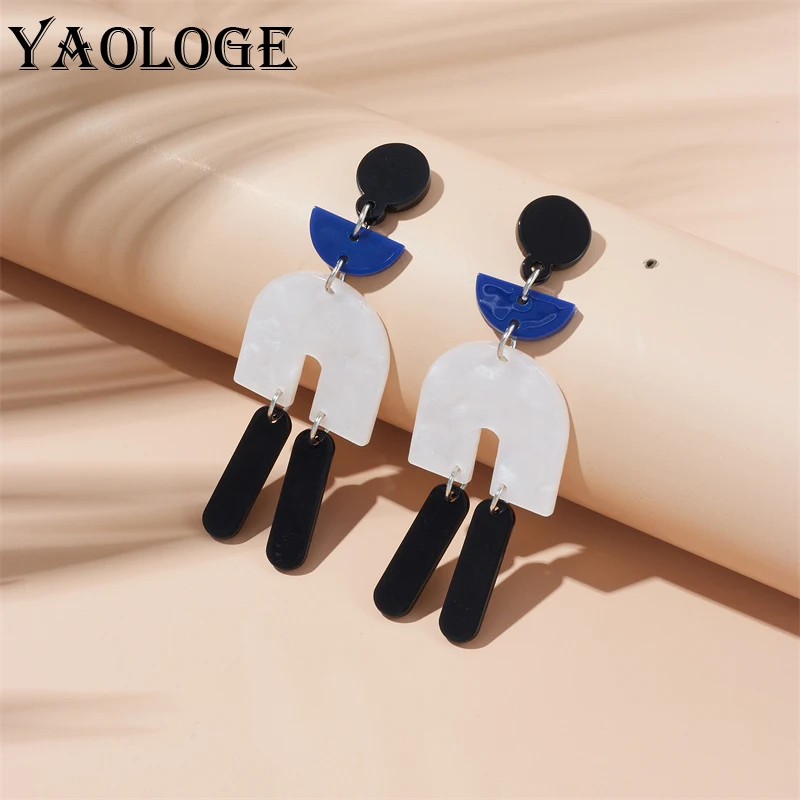 YAOLOGE Acrylic Color Blocking Geometric Charm Earrings For Women Girl New Creative Fashion Ear Drop Jewelry Gift Party серьги