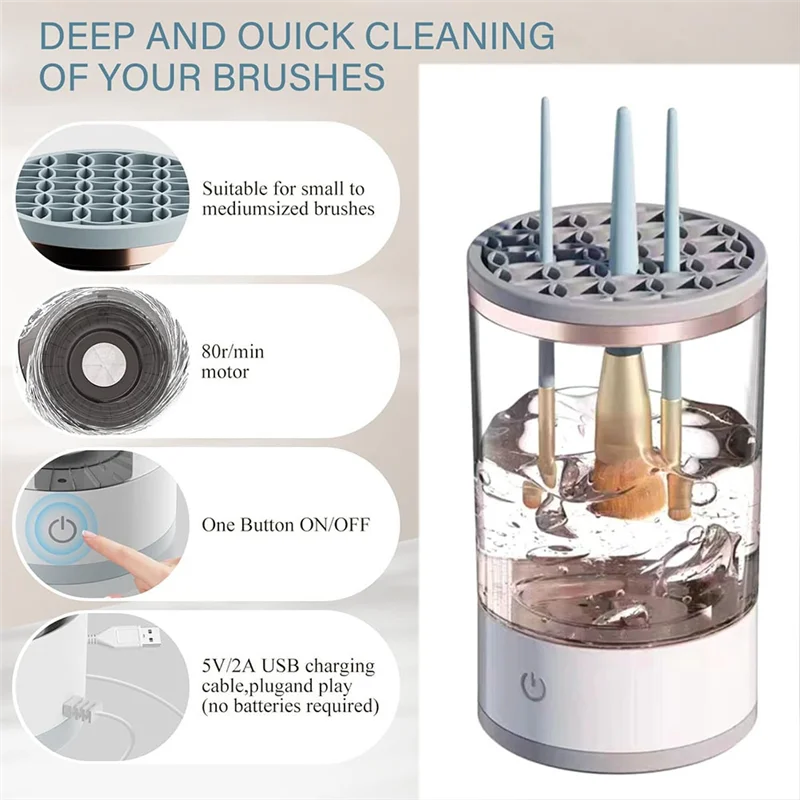 منظف فرش المكياج ABGP-Brushy، منظف فرش المكياج الدوار الأوتوماتيكي، التنظيف العميق، يعمل بمنفذ USB، مناسب لجميع فرش المكياج