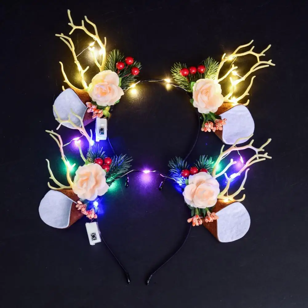 

Plastic Antler Hair Hoop Comfortable Christmas Hair Hoop Led Light Christmas Hair Hoop with Flower Butterflies Decor for Parties
