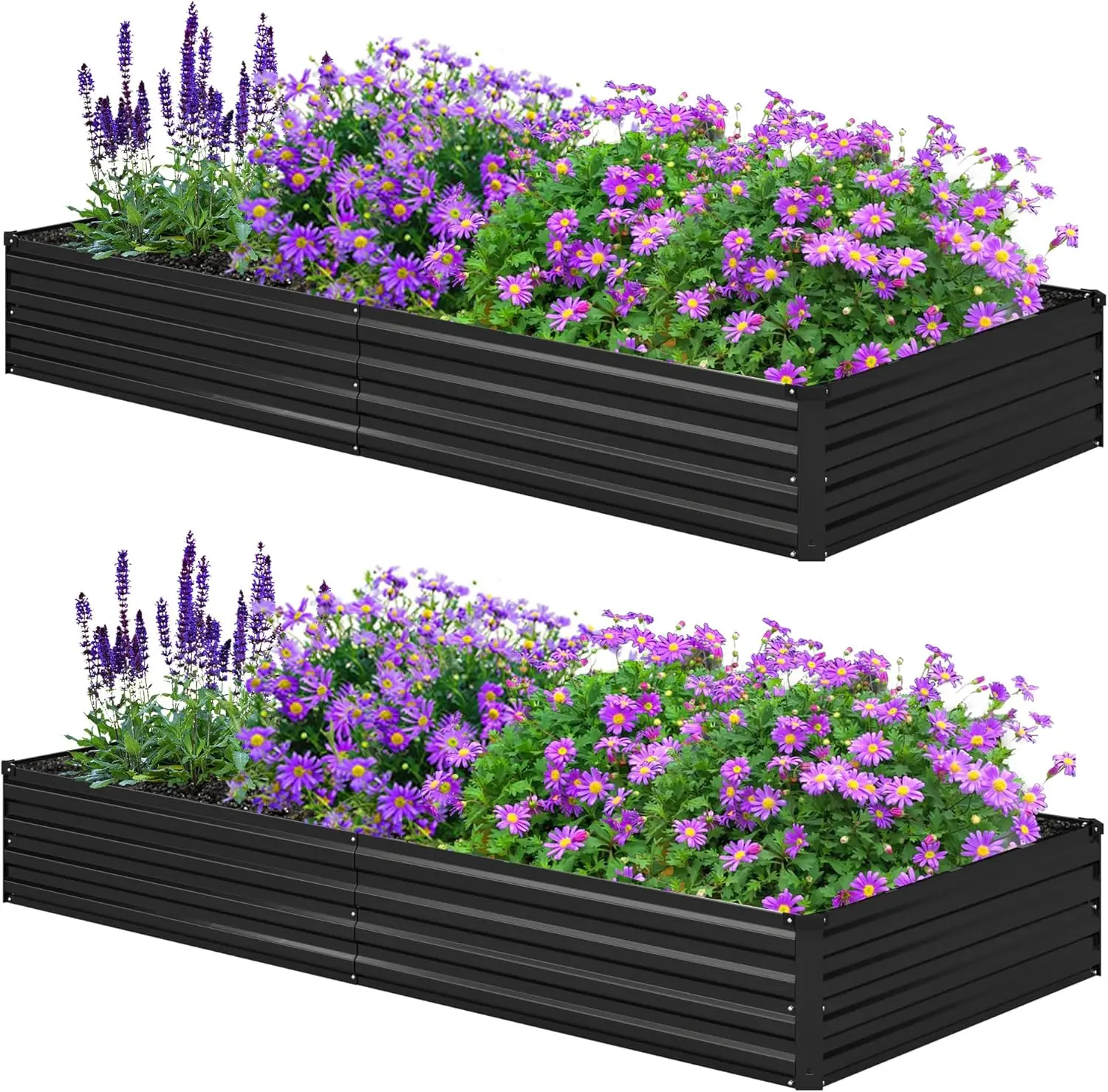

2-Pack Galvanized Raised Garden Bed, 8x4x1ft Metal Planter Box for Vegetables Flowers Herb, Black