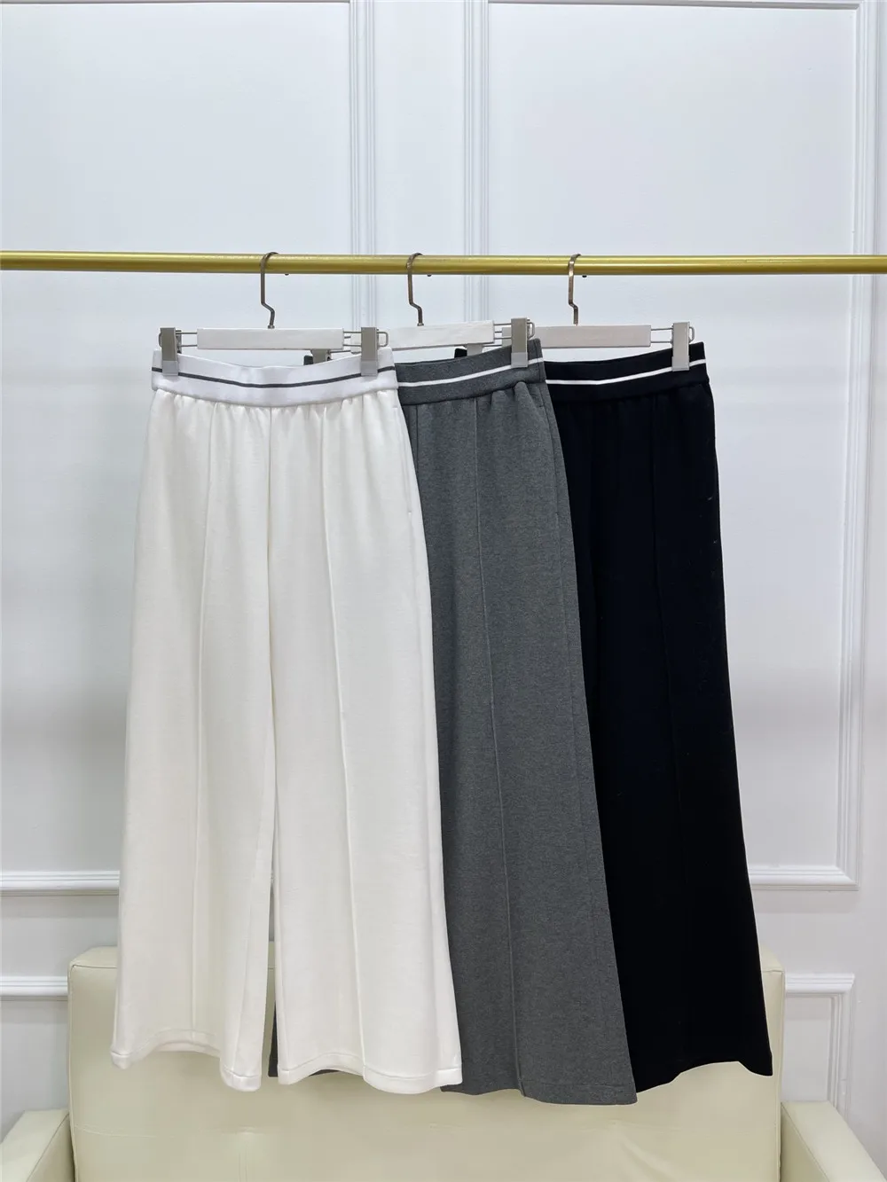 Autumn Winter New Elastic Waist Thick Plush Casual Pants Women Straight Wide-Leg Sweatpants