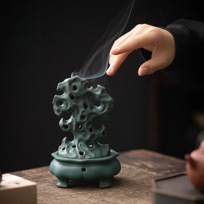 

Восстановление керамической курильницы, зеленое озеро Тайху, камень, 4-часовая катушка, держатель для благовоний для домашнего декора, украшения