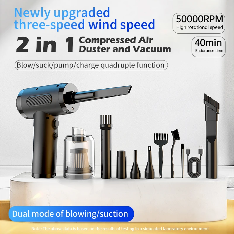 Cordless Air Duster Vacuum Cleaner 4 in 1 Brushless Motor Electric Blower Inflator Pump 50000RPM 3 Speed Adjustable Rechargeable