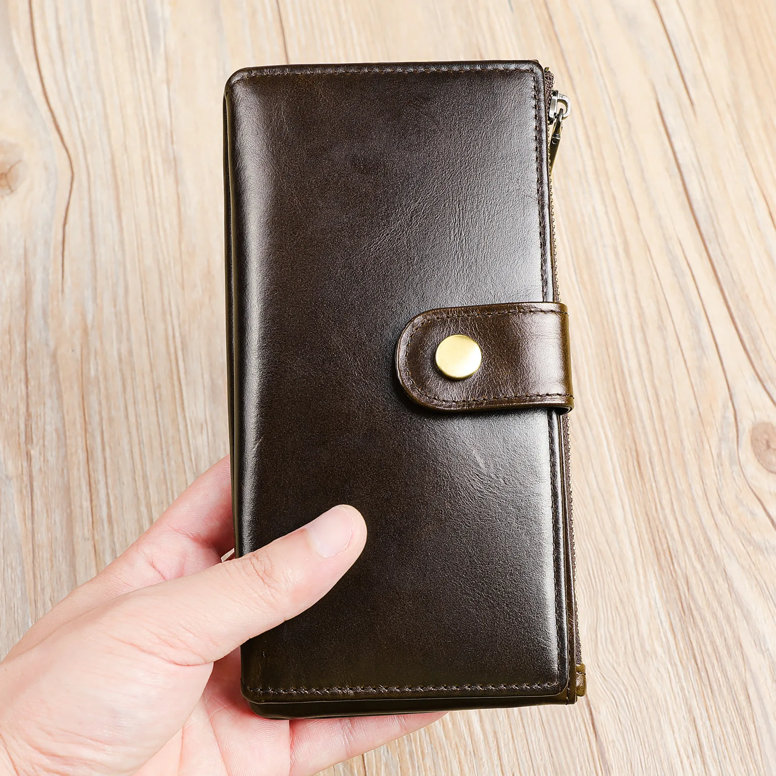 

cartera de piel auténtica para mujer, monedero largo de diseñador para teléfono, tarjetero,