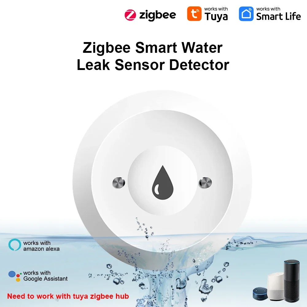 Tuya Zigbee Smart Water Leak Detector Sensor de inundação de água Smart Life App Alert Overflow Sensor de vazamento para cozinha e banheiro