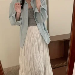 2024 New Women's Spring and Summer Solid Color Twisted Pleated Elastic Fashion and Versatile A-line Loose Mid Length Skirt