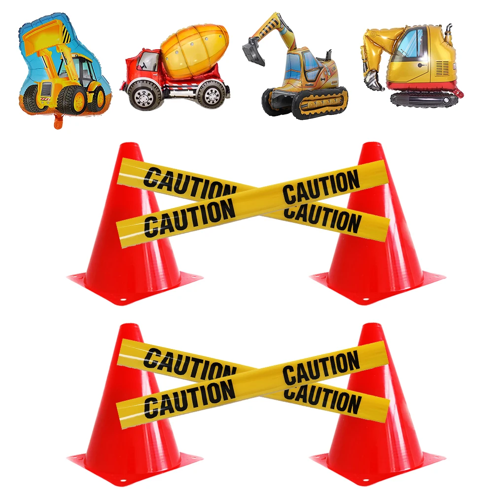 Construction Vehicles party decoration caution tape warning line Bulldozer Excavator Truck balloon Boys Birthday Party Supplies