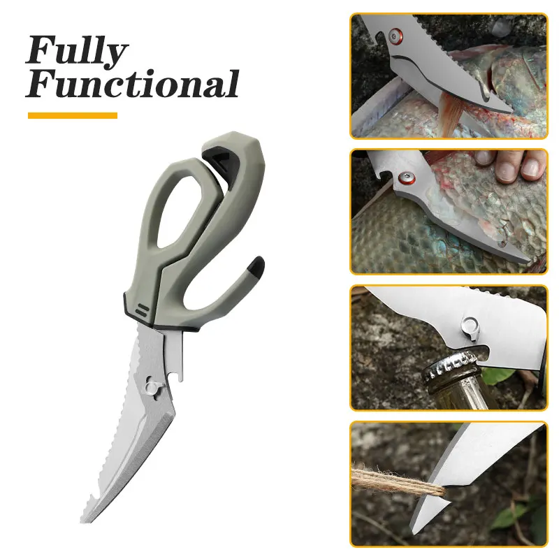 Kitchen Stainless Steel Scissors Sharp Blades with Plastic Handles Detachable Multifunctional Heavy Duty Outdoor Fish Bone Sciss