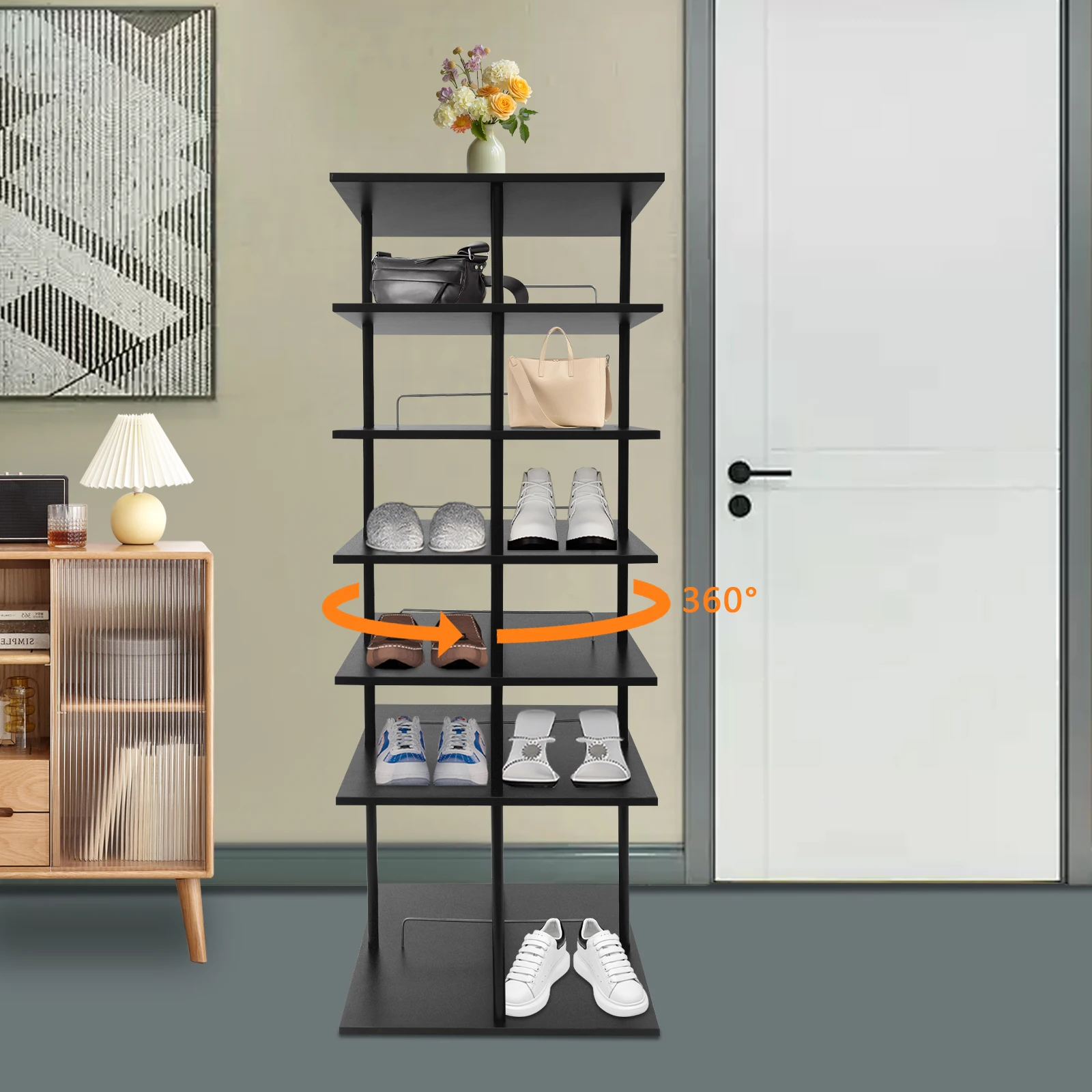 

Вращающаяся многоярусная подставка для обуви, органайзер для хранения обуви, 6-ярусная вращающаяся полка для обуви