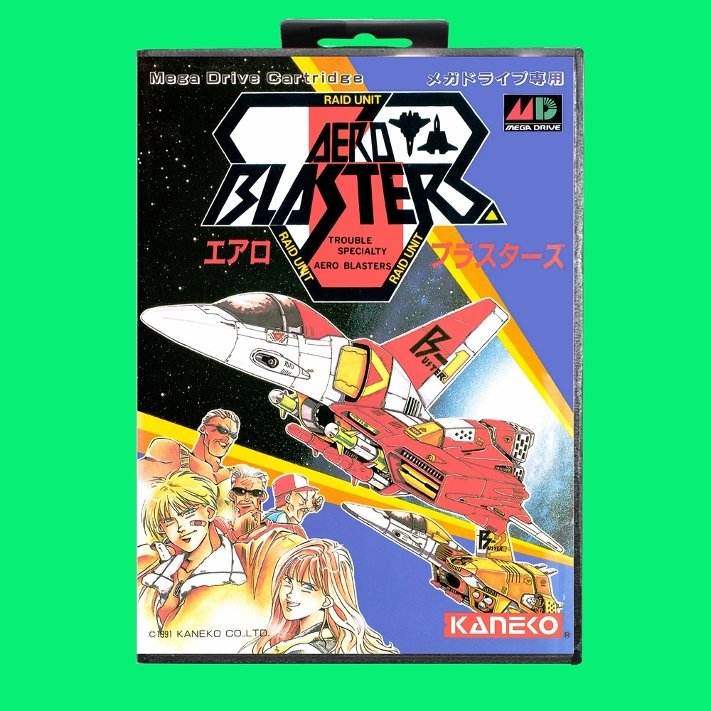 Aero Blasters Game Cartridge 16bit MD Game Card With JP Cover Retail Box For Sega Mega Drive