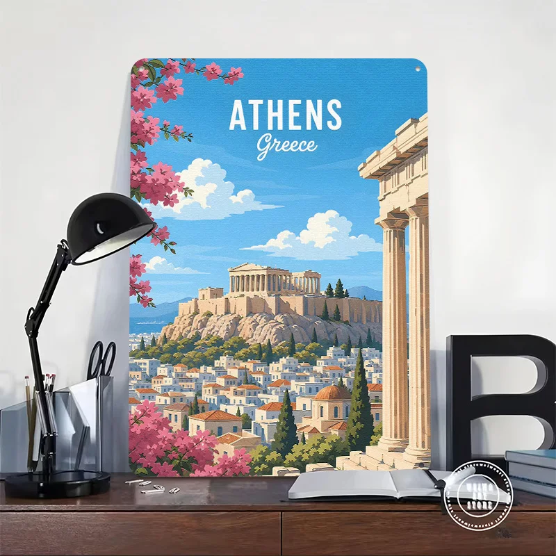 Athens Garage Accessories Greece Travel Metal Poster Perfect Gift for Fans Lovers Personalized Wall Art Metal Sign for Wand Deko