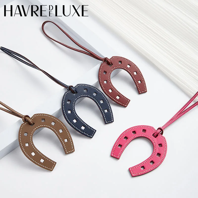 Bag charm for Hermes horseshoe pendant bag genuine leather cowhide high-grade key handmade car pendant bag accessories