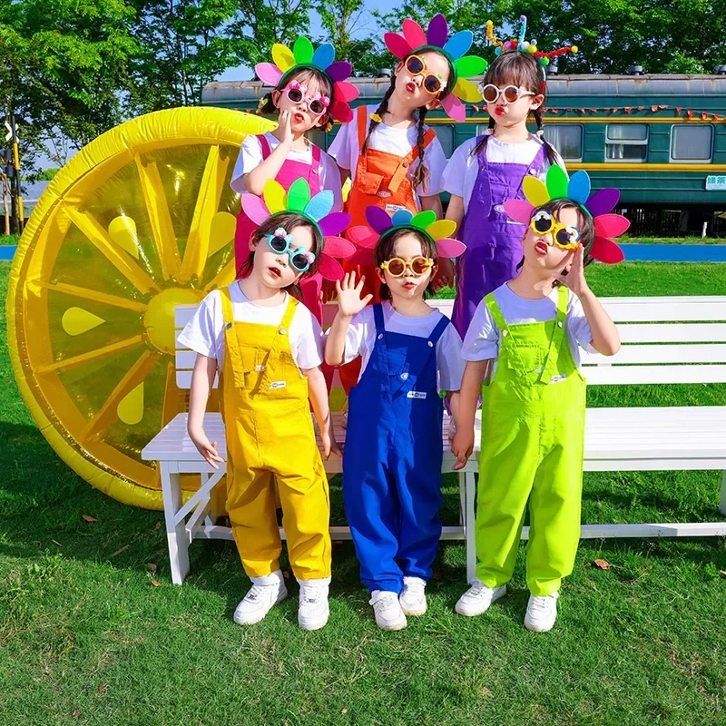 Jungen Hip Hop Lose Bunte Overalls Mädchen Patchwork Latzhose Kinder Candy Farbe Overall Street Dance Strampler Kinder Streetwear