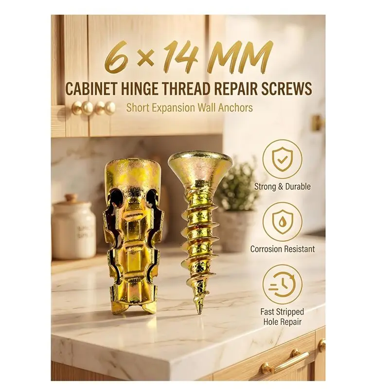 ABLJ For Cabinet For Cabinet Hinge Repair Short Expansion Screw Set 100PCS Thread Repair Screws For Tile Stone Wood