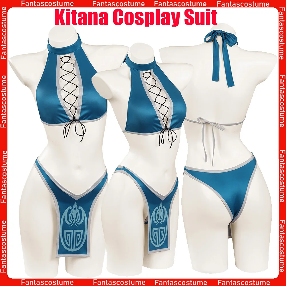 Kitana Bikini Cosplay Kitada Swimsuit Game Mortal Roleplay Kombat Costume Sexy Swimwear Halloween Carnival Party Fantasia Suit