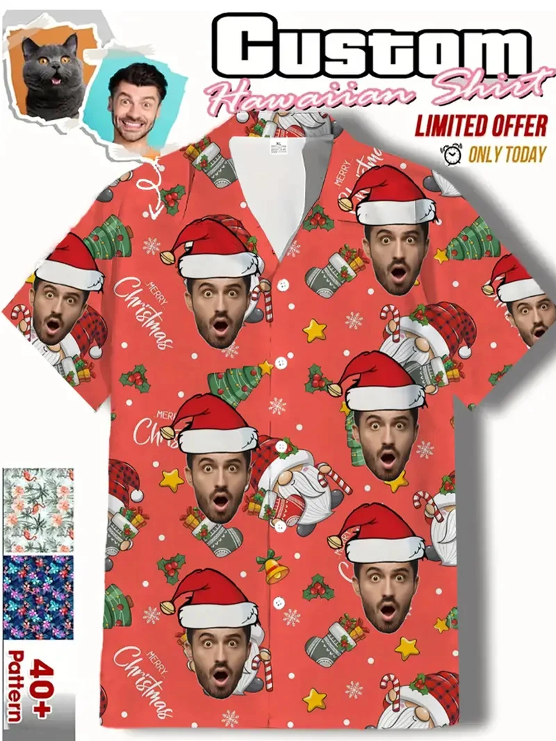 

2024 Рождественская рубашка для мужчин, персонализированная рубашка с коротким рукавом «сделай сам», рождественские топы, повседневная женская одежда на пуговицах со снеговиком, футболки